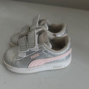 Puma Kids Glittery Silver and Pink Sneakers